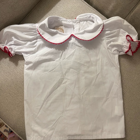 Maude's Peter Pan Collar Shirt - Worth Ave White w/ Richmond Red RicRac - Picture 1 of 4